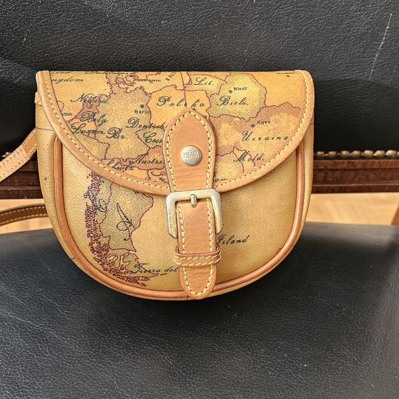 Alviero Martini 1A Classe Geo Print Brown Leather Crossbody Purse B-5 - Picture 3 of 13